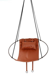 Hanging Hammock Swing Chair Single Person Round Design Metal Frame for Indoor Outdoor Use Seat... - Terracotta/Brown
