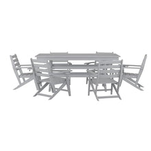 Flash Furniture Tolleson 7 PC Indoor-Outdoor Adirondack Dining Set, 72" Table & 6 Chairs with Cupholders, Gray