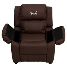 Flash Furniture Personalized Kids Recliner with Storage Arms Brown Leathersoft