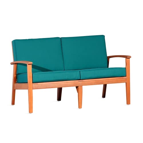 Kaimei Eucalyptus Loveseat with Cushions - Deep Seat Outdoor Furniture - Patio Conversation Set