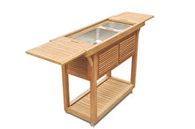 TeakStation Grade A Teak Wood Outdoor Patio Solvang Teak Bar Cart with Extendable Beverage Tub #37SoC