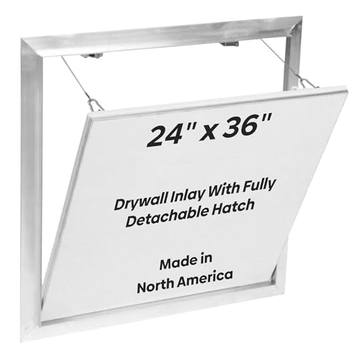Best 24" x 36" Drywall Inlay Access Panel - Invisa Hatch™ Wall and Ceiling Access Door, 5/8" Drywall Insert, Fully Detachable Hatch, Touch Latches, Open Pin Hinge, Aluminum Mill Finish, BA-IVH