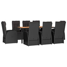 LKJVFCPW 9 Piece Outdoor Dining Set, Black Poly Rattan Patio Furniture with Adjustable Chairs and Acacia Wood Tabletop, Garden Seating for 9
