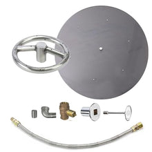 Spotix HPC Round Match Lit Fire Pit Burner Kit with 12-Inch Stainless Steel Burner and 18-Inch Flat Pan, Natural Gas, Polished Chrome, with Flange, Key, Valve, Flex Line and Fittings