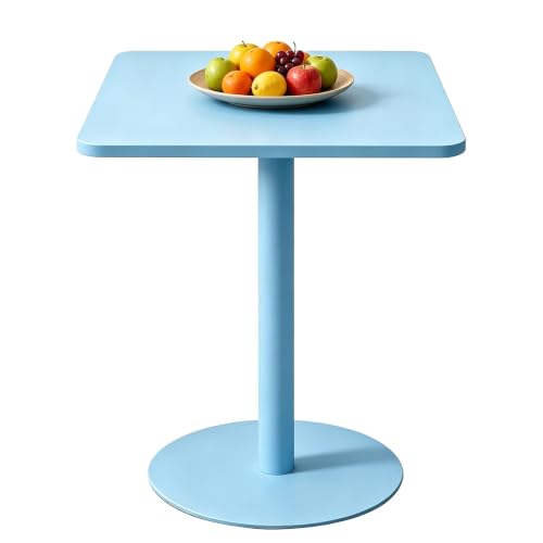 Yopappol Powder Blue Square Single Pedestal Accent Table, Sturdy Round Base Bistro Table, Compact Space Saving Side Tables for Living Room, Coffee Shop, Patio(48x48x72cm)