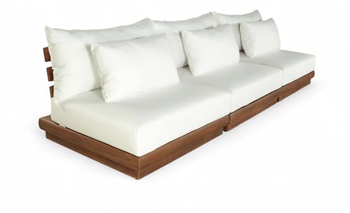 Meridian Furniture 111White-S3B Mirella Collection Modern | Contemporary Outdoor Patio 3pc. Modular Sofa with Solid Teak Frame, Water Resistant Fabric, 111" W x 38" D x 27" H, White