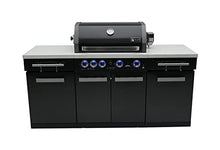 Mont Alpi Premium 70"W x 24"D Black Stainless Steel Outdoor Kitchen Island with 32"W 4-Burner BBQ Grill plus Accessory Bundle - Natural Gas Conversion Kit + Dual Sided Griddle Plate + Charcoal Tray