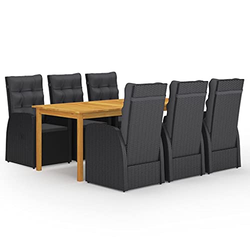 DYRJDJWIDHW Outdoor Set,Furniture,Patio Furniture Set with fire Pit Table,7 Piece Patio Dining Set BlackSuitable for Patio, Garden, Gazebo Low