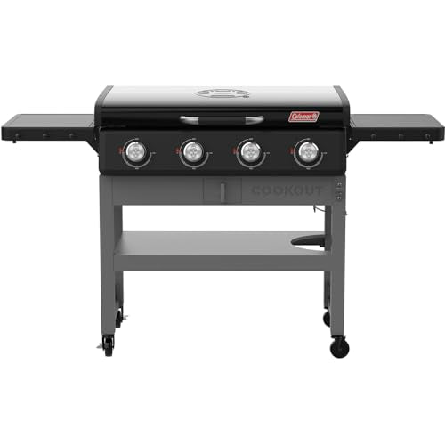 Coleman CO-550GG, Cookout 4-Burner Propane Gas Griddle with Lid, 50,000 BTU Flat Top Grill, 720 sq in Cooking Surface, Outdoor LP Griddle Station
