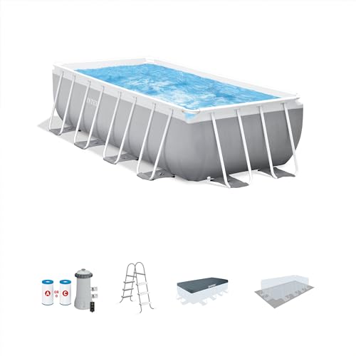 Intex Prism Frame Rectangular Above Ground Swimming Pool Set Light Grey
