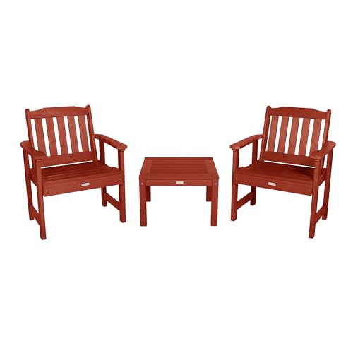 highwood AD-KITCHGL2-RED 2 Lehigh Garden Chairs with 1 Square Side Table 3-Piece Set, Rustic Red