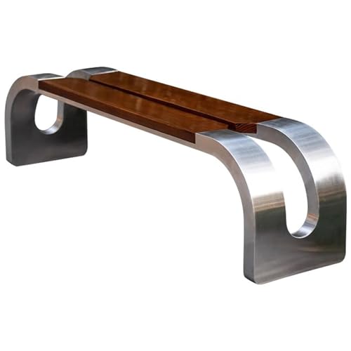 JS Ellie Curved Outdoor Bench with a Unique Design, Featuring Solid Wood seat and Metal Frame. Ships Fully Assembled and is Suitable for Parks, Communities, and Streets Brown 120cm