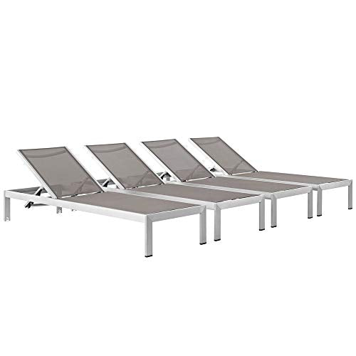 Ergode Shore Outdoor Patio Chaise Lounge Set | Sleek Design | Aluminum Frame | Clear Wheels | Non-Marking Foot Caps | 4 Chairs Included