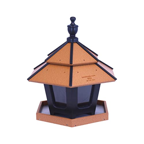 AmishToyBox.com Gazebo Bird Feeder - Deluxe Triple Compartment Post-Mount Large Bird Feeder - Made in the USA with Poly Lumber (Cedar and Black)