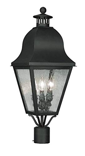Livex Outdoor Post Light with Seeded Glass Shades Black