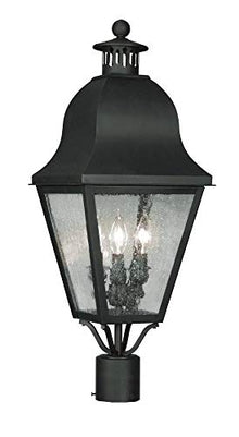 Livex Outdoor Post Light with Seeded Glass Shades Black