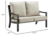Oakland Living Black Aluminum Patio Deep Seating Outdoor Two Seater Loveseat with Light Grey Cushions