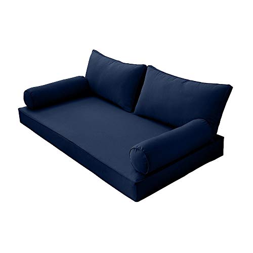 Prolinemax Style2 Full Size 5PC Pipe Trim Outdoor Daybed Mattress Cushion Bolster Pillow Set Blue