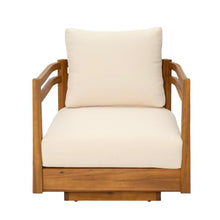 Christopher Knight Home Tess Outdoor Acacia Wood Swivel Accent Chair with Cushions, 360° Rotating Lounge Chair Outdoor with Open-Frame Armrests, Outdoor Swivel Chair for Garden, Teak + Beige