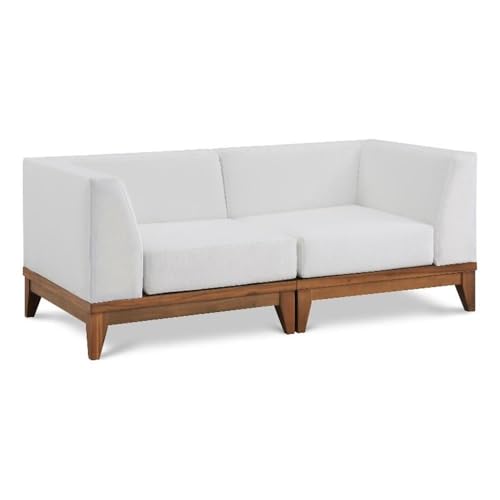 Meridian Furniture 389White-S62 Rio Collection Modern | Contemporary Outdoor Patio Off White Resilient Water Resisting Fabric Modular Sofa with Durable Acacia Wood Frame