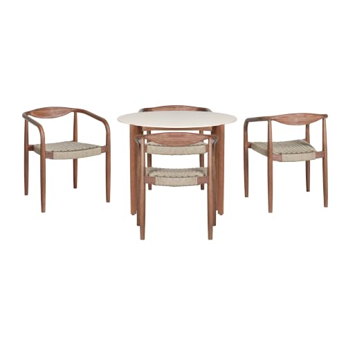 Armen Living Cove 5-Piece Outdoor Dining Set in Brown Eucalyptus & Rope