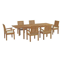 Modway Marina 7-Piece Teak Wood Outdoor Patio Dining Furniture Set Natural White