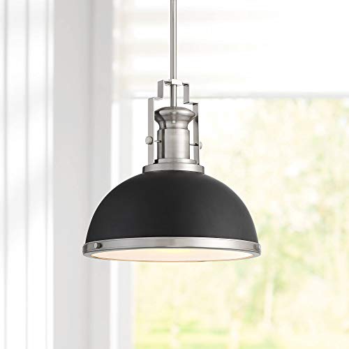 Posey 13" Wide Black and Brushed Nickel Dome Pendant Light Light Fixture