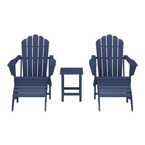 WestinTrends Highland 5-Piece Adirondack Chair with Folding Ottoman and Table Set, Navy Blue
