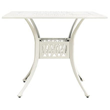 KGFHERENB White Cast Aluminum Garden Table, 35.4" Square Outdoor Patio Dining Table with Decorative Inlays and Umbrella Hole, Metal Bistro Furniture for Garden, Balcony and Terrace