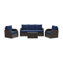 CorLiving Brisbane Wicker/Rattan 6-Piece Conversation Set with Blue Cushions