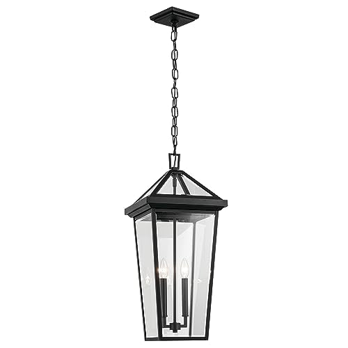 Kichler Regence 2-Light Textured Black Luxe Updated Traditional Outdoor Pendant with Clear Glass for Outdoor Walls, Exterior Doors, Garage, Porch or Patio Walls