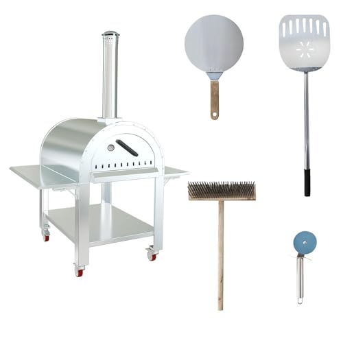 CuisinAid Wood-Fired Stainless Steel Outdoor Pizza Oven – 160QT Large Charcoal Pizza Maker with Wheels, Portable for Backyard, Patio, Garden, Camping, Restaurant, Outdoor Kitchen, Size: 32x32x80 inch