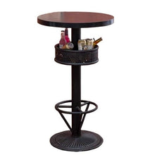 JOSOGO Retro Industrial 3-Piece Bar Table and Stools Set, Round Pub Table with Storage Basket + 2 Swivel Wood Bar Stools, Vintage Bistro Table Set for Home Bar, Kitchen, Patio, Cafe(Table)