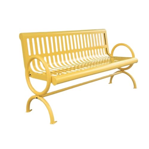 GRFIT Outdoor Bench Metal Bench for Outdoor with Comfortable Backrest, Garden Furniture, Bench Seat for Multiple People, for Park, Patio, Garden, Yellow Garden Bench (Large)