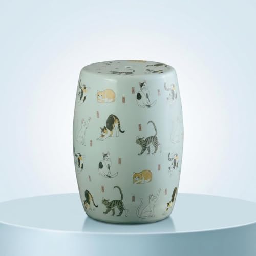 Ceramic Garden Stool Cat Print Indoor Outdoor Side Table Shoe Changing Seat