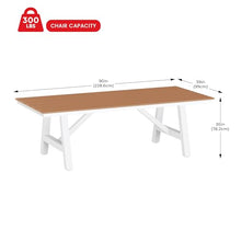 Costaelm Rectangle Patio Table, 8-Person Backyard Table 90" HDPE Dining Table with Umbrella Hole and Metal Frame for Outside, Garden, Poolside, Deck, Porch, Balcony, Teak