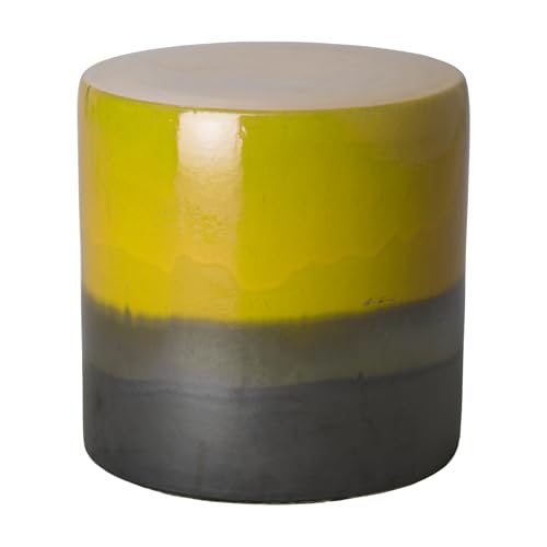 Emissary 18in. H Semiglossy Glaze Mustard Yellow Round Stoneware Garden Stool
