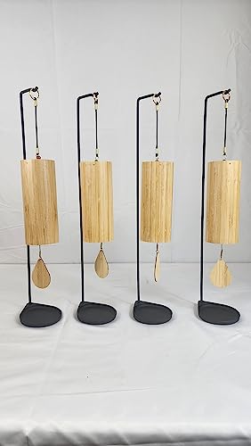 Yantra Set of 4 Wooden Chimes Includes All The Elements FIRE Water AIR and Earth with Sturdy Individual Metal Stands