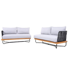 Christopher Knight Home Anna Patio Sofa Set with Cushions, Acacia Wood Patio Lounge Sofa with Woven Rope Back for 8 People, Outdoor Sofa Set, Spacious Seating Couch for Garden, Light Grey+Teak+Black