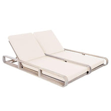 Merax Double Chaise Lounge Chair Outdoor with 4-Position Adjustable Backrest for Each Seat & 2-Fold Cushions, Acacia Wood Pool Sun Lounger for Patio Garden Beach, All-Weather, Cream+Light White