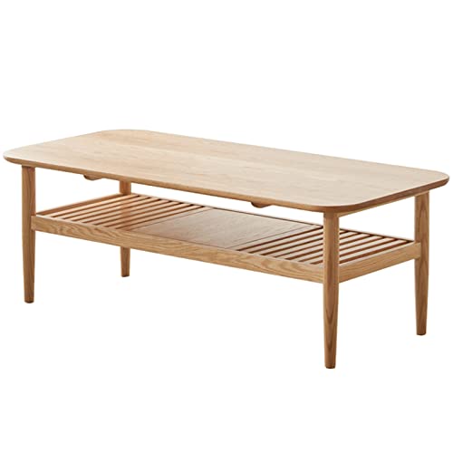 HASMI Living Room Table Two-Tier Coffee Table, Wood Coffee Table with Storage 40" Coffee Table, Wood Living Room Table with Shelves, Wood Outdoor Side Table (Color : B)