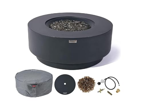 AMS Fireplace | Elementi Plus | Nimes | Round Dark Gray Concrete Propane Gas Fire Table Pit (Liquid Propane)