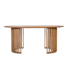 Christopher Knight Home Ada Acacia Wood Outdoor Dining Table, Patio Dinner Table for 6, Oval Dining Table with Vertical Slatted Leg for Garden, Spacious Table for Patio Furniture Set, Light Teak