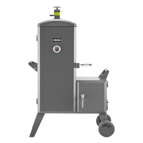VEVOR Charcoal Offset Smoker, Heavy-Duty Steel BBQ Offset Smoker with Side Firebox, Movable Outdoor Barbecue Smokers with 6 Adjustable Grates, Thermometer & Air Vents for Backyard Patio Party Cooking