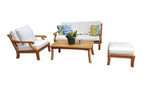 WholesaleTeak Giva 4 Pc Sofa Set: Sofa, Lounge Chair, Ottoman & Coffee Table with Cushions in Sunbrella Fabric #57003 Canvas White #12GV4