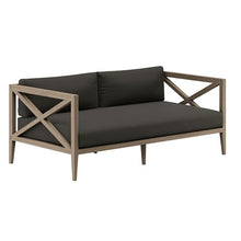 Modway Northlake Teak Outdoor Loveseat and Ottoman Set in Weathered Flint Gray – 2-Piece Outdoor Furniture Set with Weather-Resistant Cushions