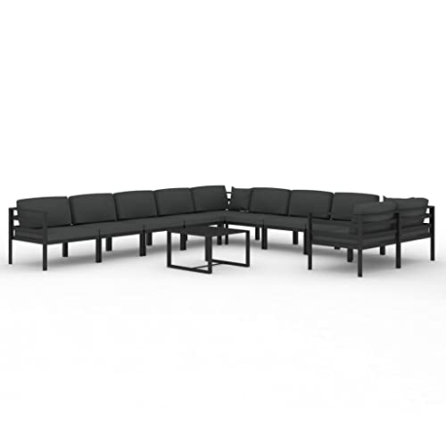 LKJephalotrope 11 Piece Patio Lounge Set, Aluminum Outdoor Sectional Sofa with Cushions, Modular Garden Furniture Set for Backyard, Deck and Porch, Anthracite