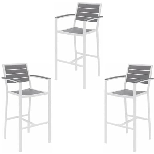 Home Square 3 Piece Aluminum Patio Bar Stool Set Gray and White