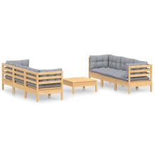 Heofavd 7 Piece Modular Garden Lounge Set Grey Solid Pinewood Patio Furniture Set with Polyester Cushions Modern Outdoor Conversation Set for Garden Balcony and Backyard