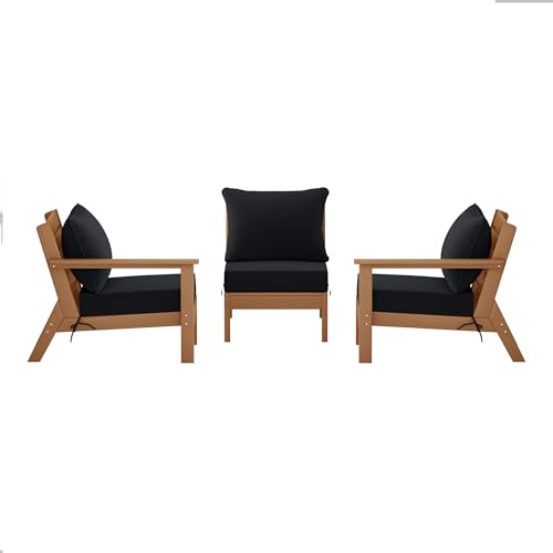 Costaelm Portsmouth Outdoor Patio HDPE Sectional Sofa with Deep Seating Patio Cushions, Teak/Black